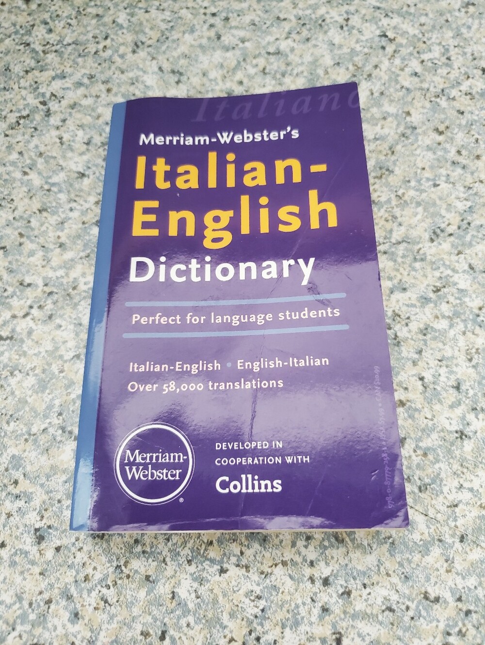 Italian-English Dictionary - Purple Merriam Webster Paperback Preowned
